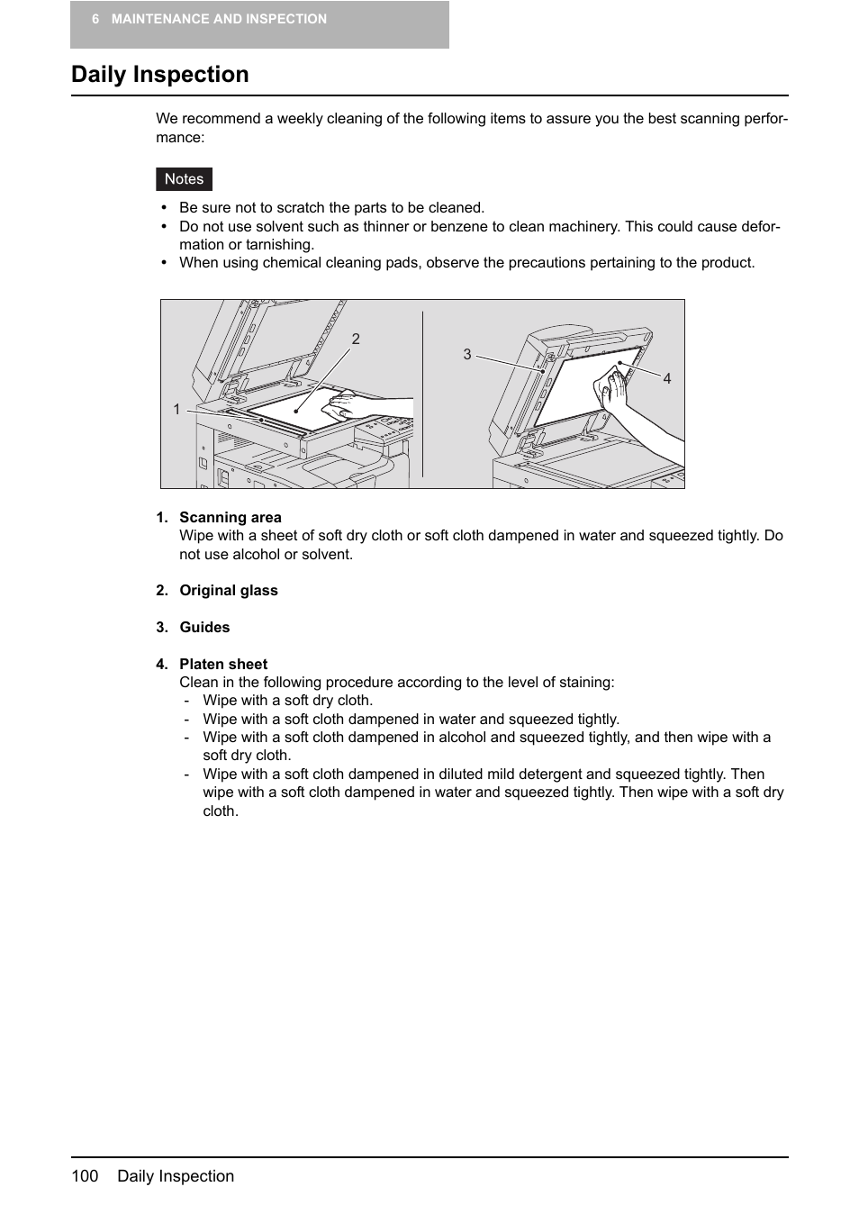 Daily inspection, P.100 “daily inspection | Toshiba e-STUDIO203 User Manual | Page 102 / 116