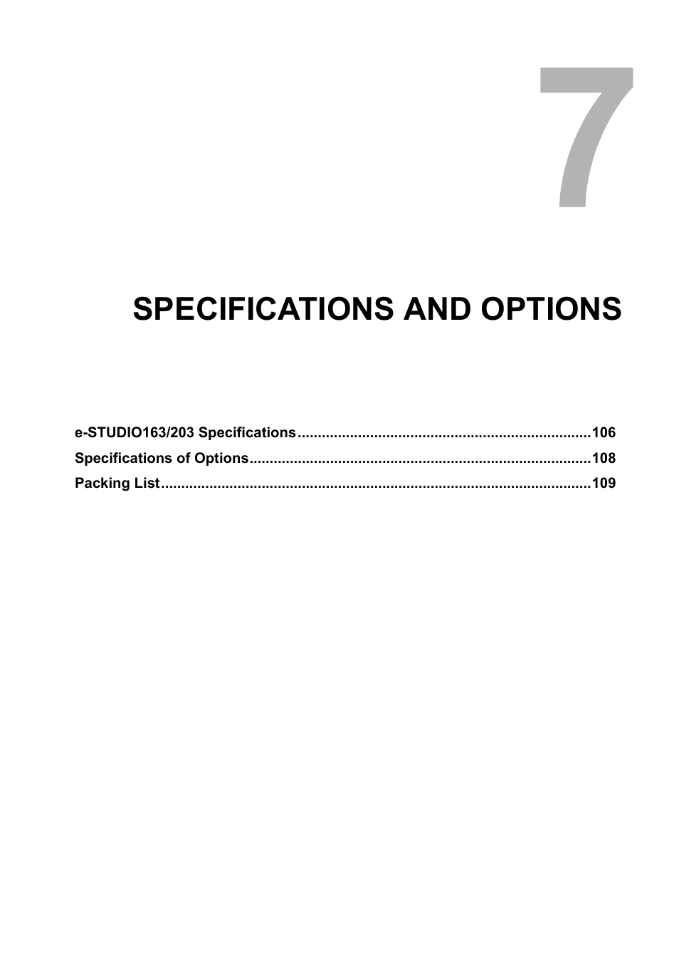 Specifications and options, Chapter 7 | Toshiba e-STUDIO203 User Manual | Page 107 / 116