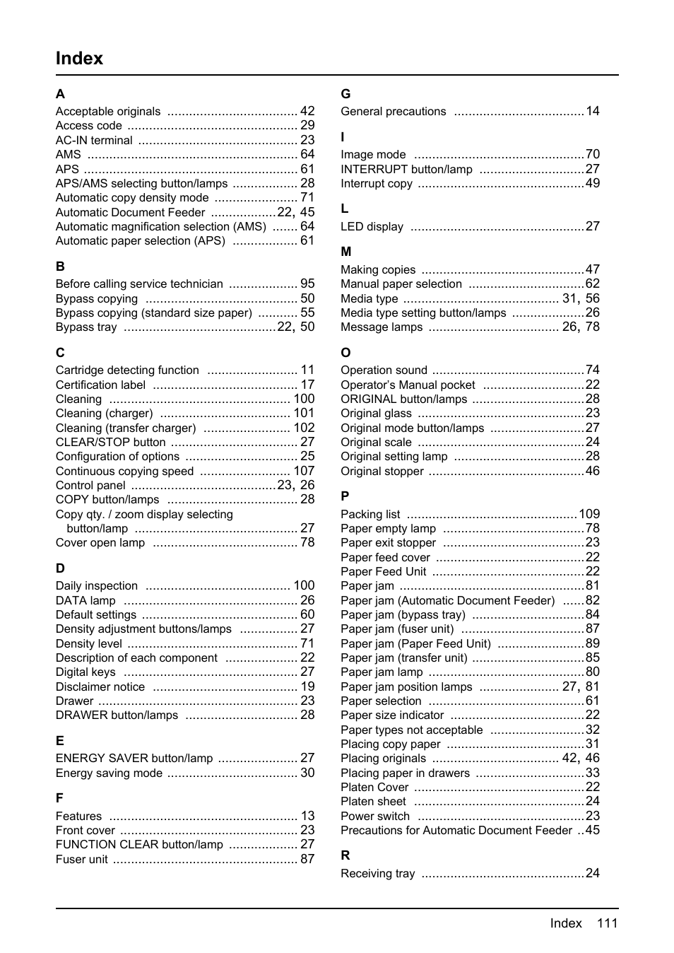 Index | Toshiba e-STUDIO203 User Manual | Page 113 / 116