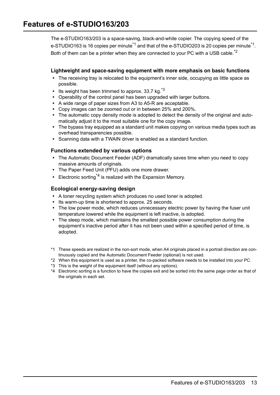 Features of e-studio163/203 | Toshiba e-STUDIO203 User Manual | Page 15 / 116