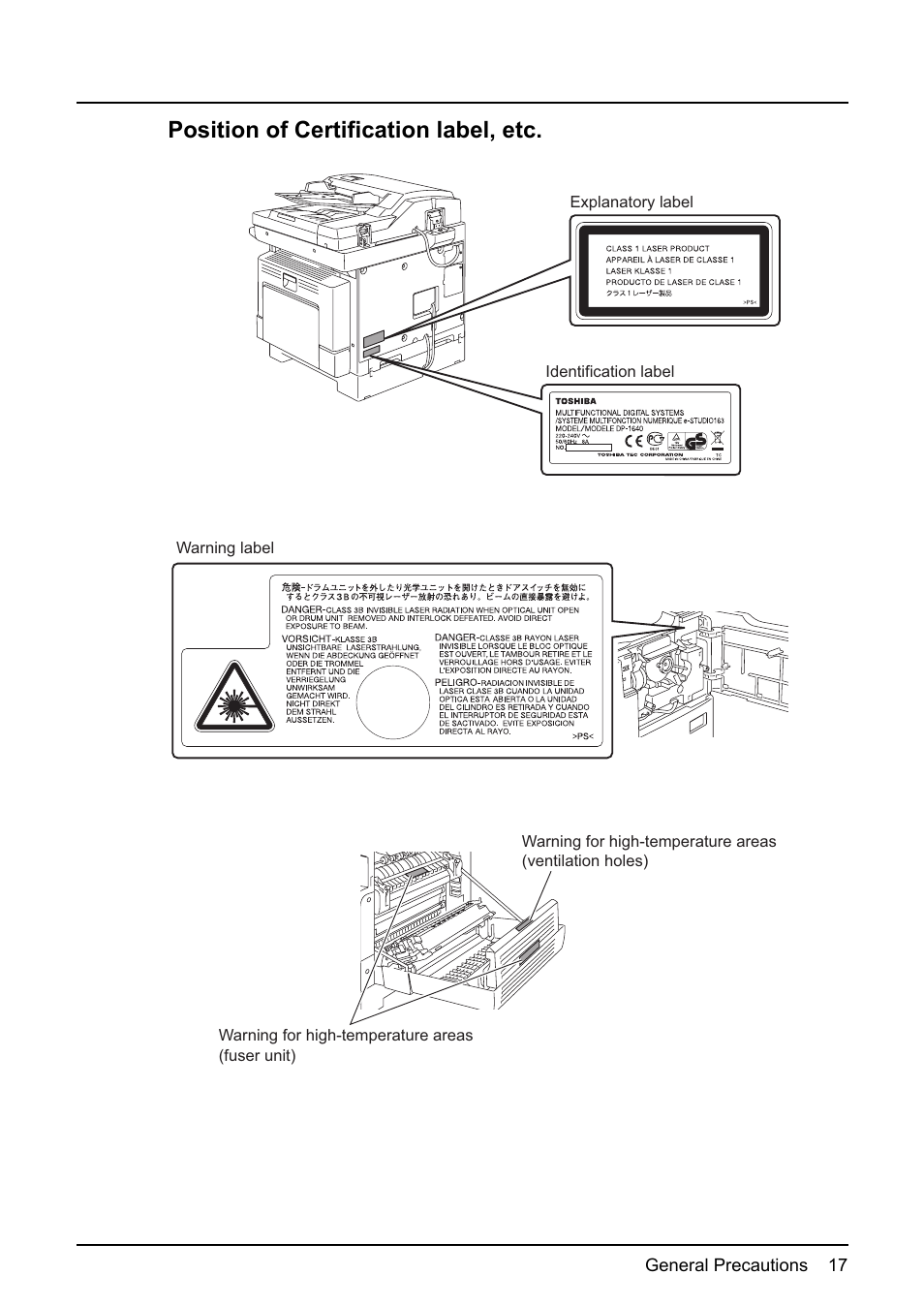 Position of certification label, etc | Toshiba e-STUDIO203 User Manual | Page 19 / 116