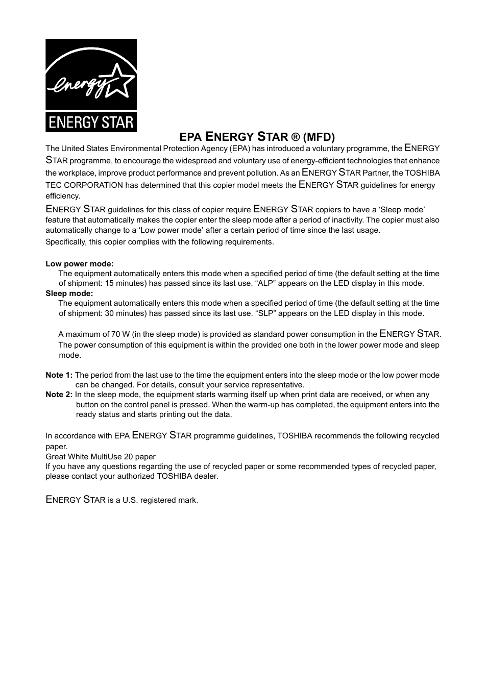 Nergy, Tar ® (mfd) | Toshiba e-STUDIO203 User Manual | Page 2 / 116