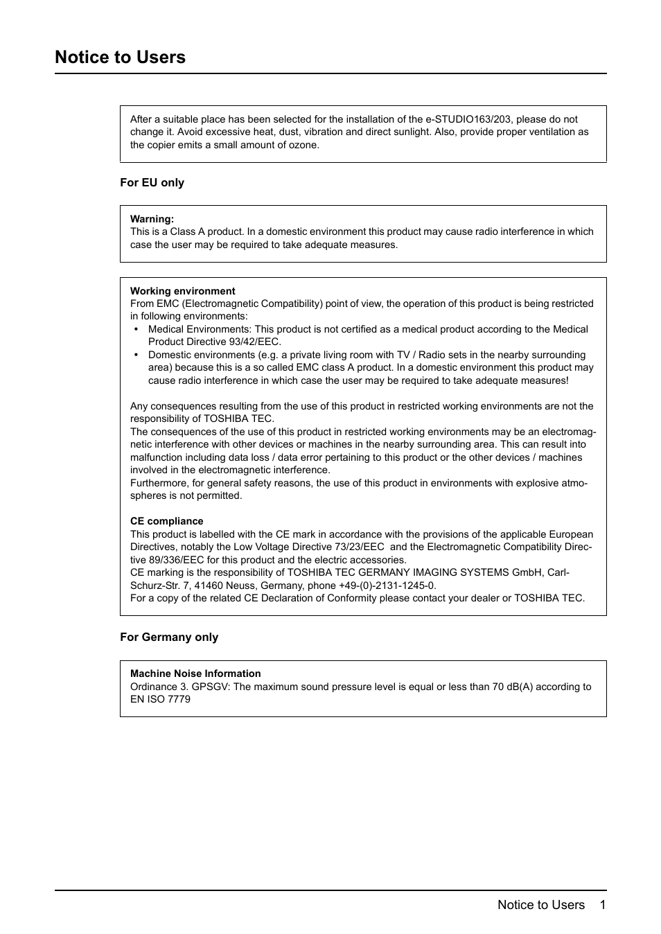 Notice to users | Toshiba e-STUDIO203 User Manual | Page 3 / 116