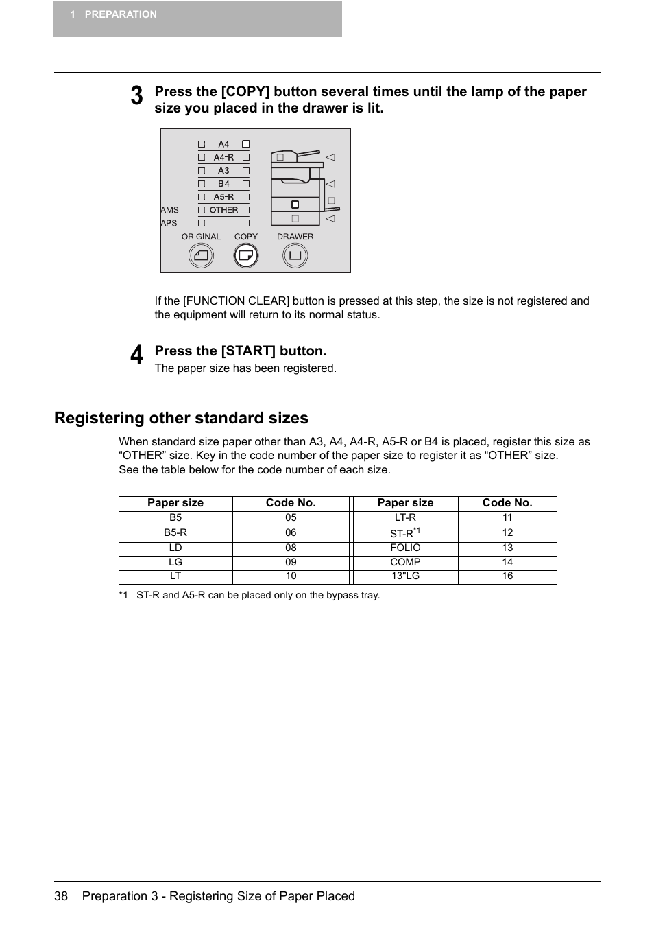 Registering other standard sizes, Press the [start] button | Toshiba e-STUDIO203 User Manual | Page 40 / 116