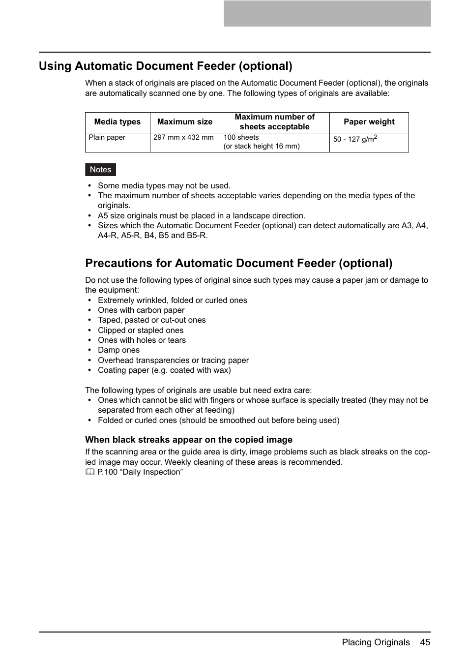 Using automatic document feeder (optional) | Toshiba e-STUDIO203 User Manual | Page 47 / 116