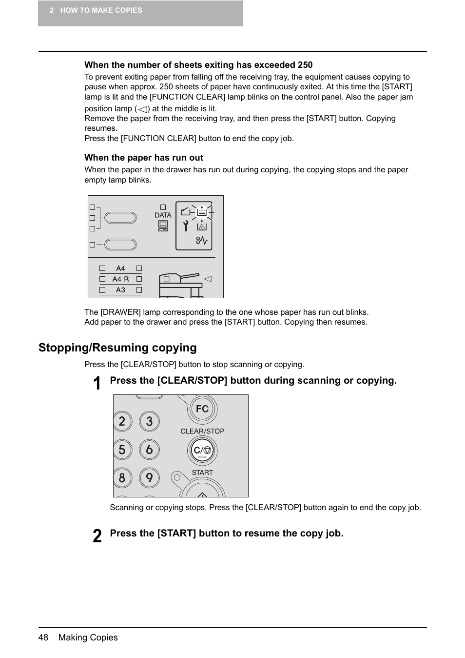 Stopping/resuming copying | Toshiba e-STUDIO203 User Manual | Page 50 / 116