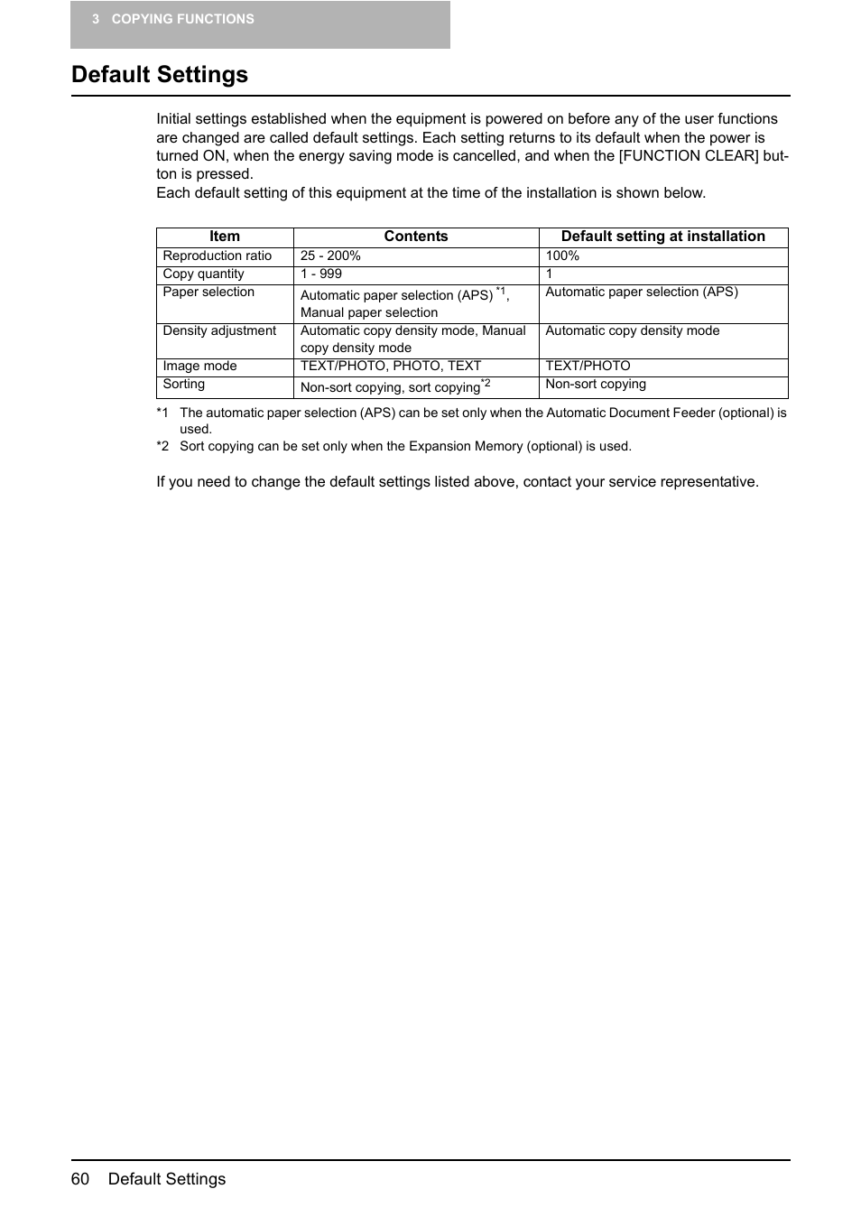 Default settings | Toshiba e-STUDIO203 User Manual | Page 62 / 116