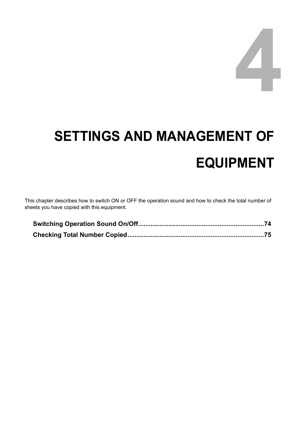 Settings and management of equipment, Chapter 4 | Toshiba e-STUDIO203 User Manual | Page 75 / 116