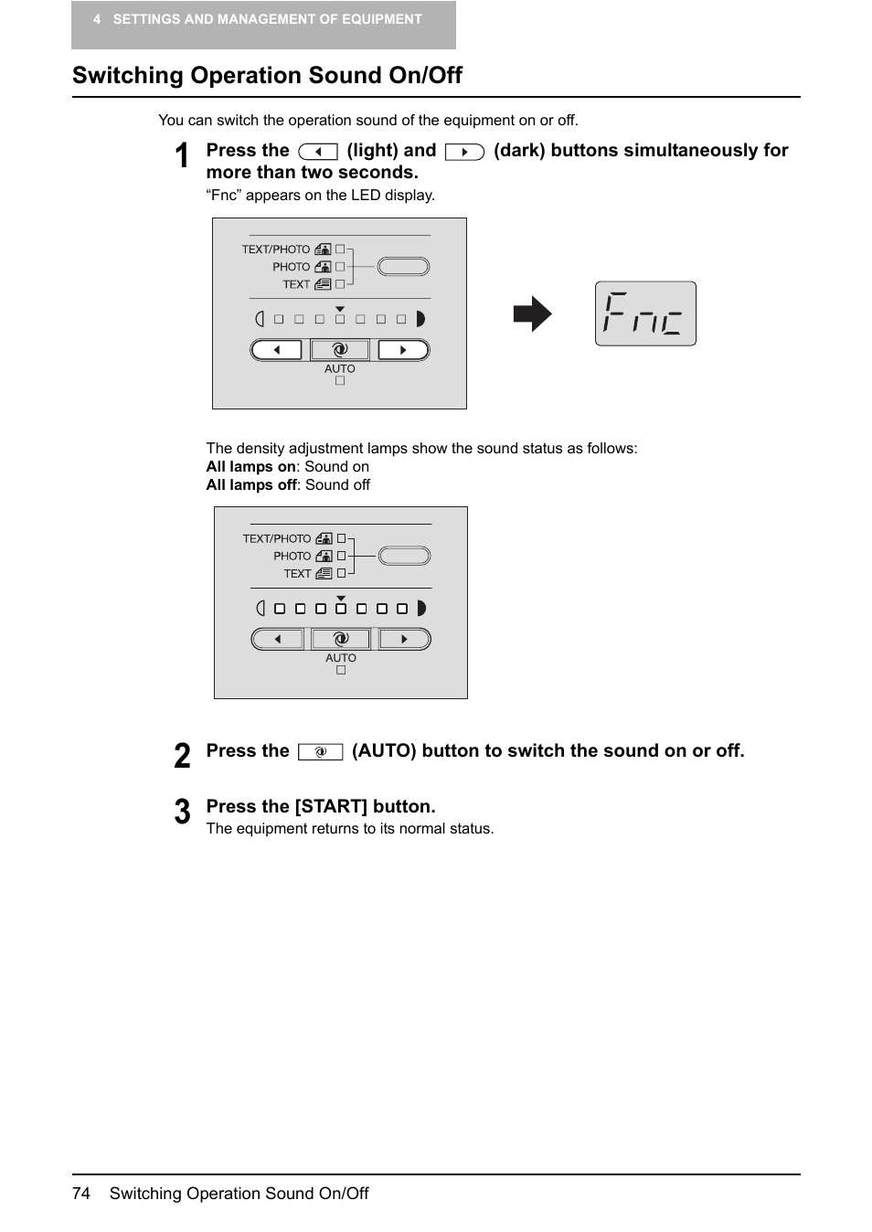 Switching operation sound on/off | Toshiba e-STUDIO203 User Manual | Page 76 / 116