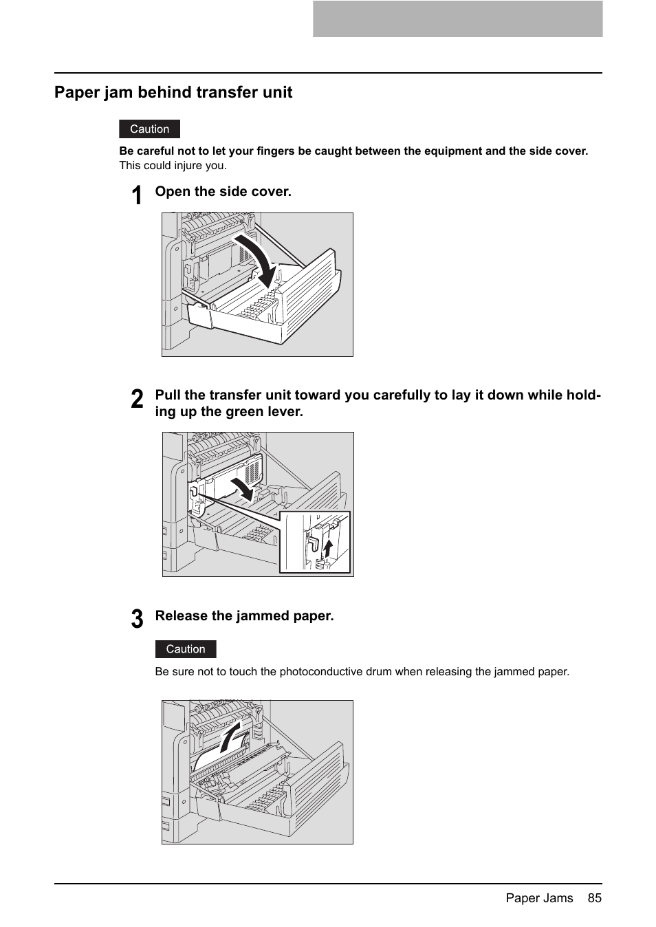 Paper jam behind transfer unit, P.85) / fu | Toshiba e-STUDIO203 User Manual | Page 87 / 116