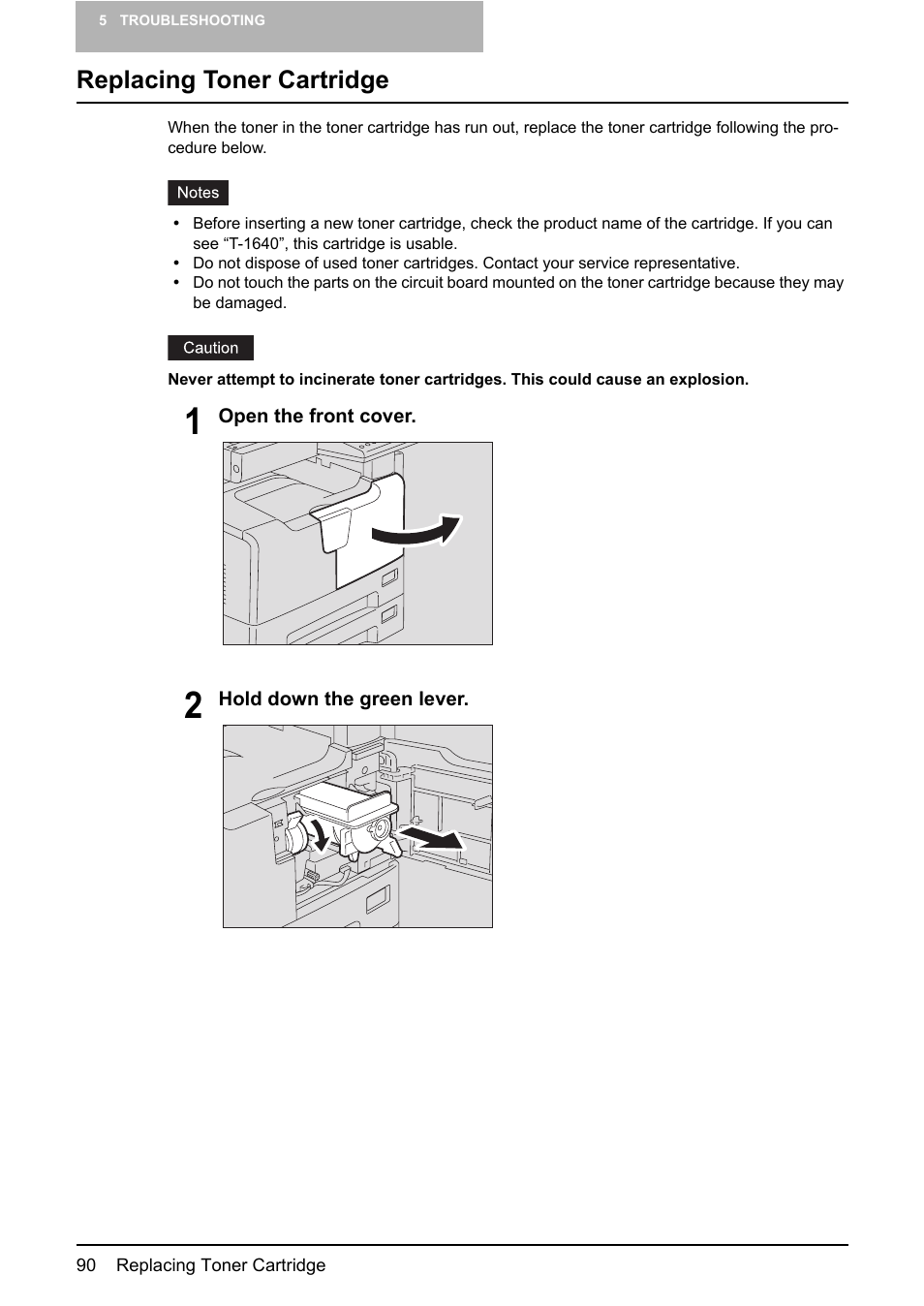 Replacing toner cartridge, P.90 “replacing toner cartridge | Toshiba e-STUDIO203 User Manual | Page 92 / 116