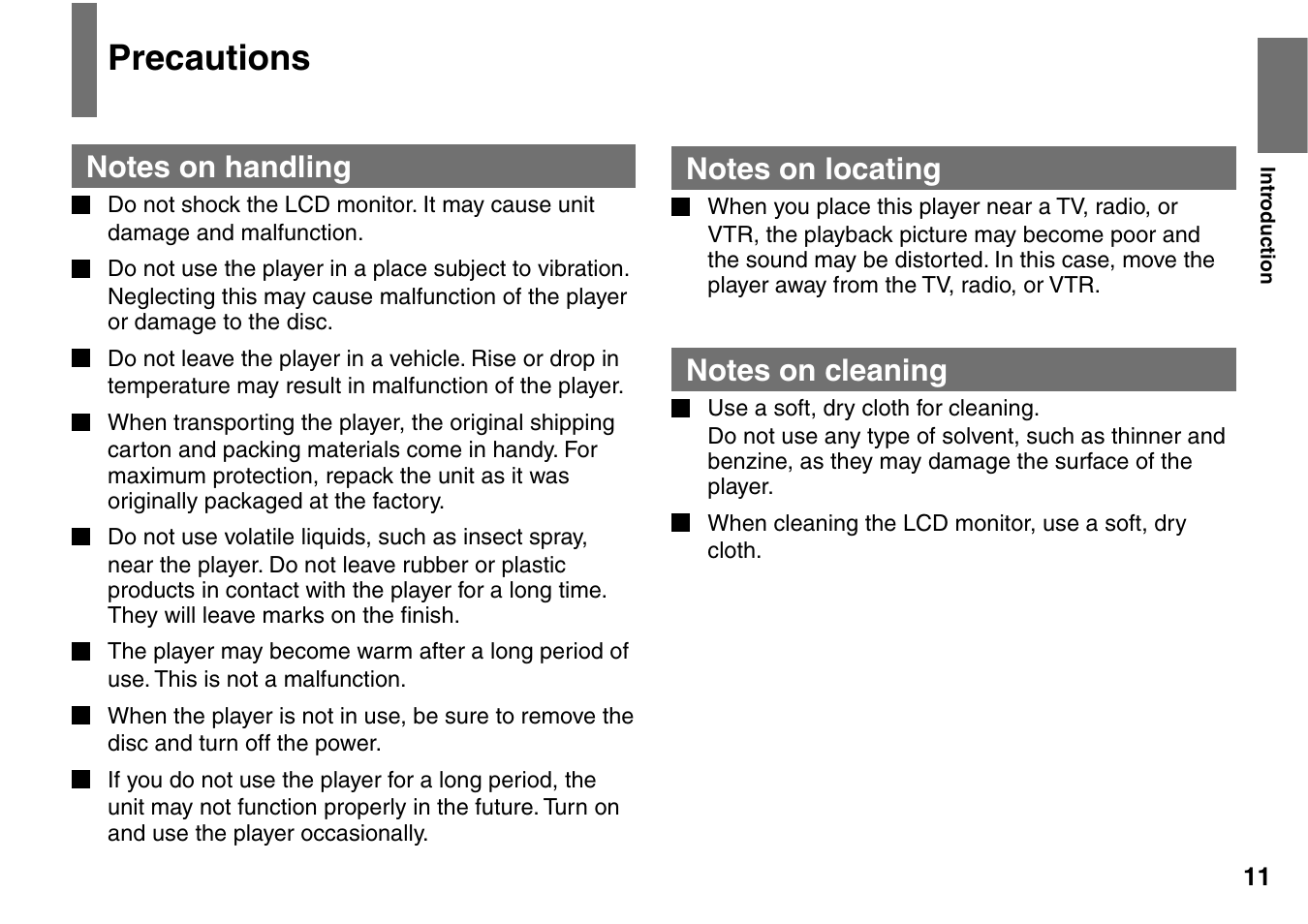 Precautions | Toshiba SD-P1900SR User Manual | Page 11 / 76