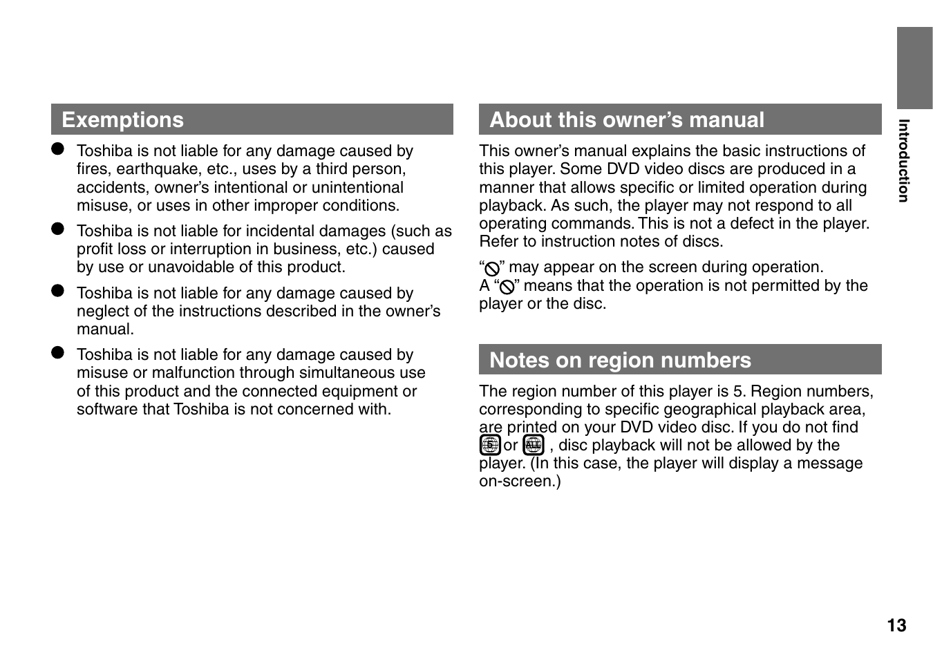 Exemptions, About this owner’s manual | Toshiba SD-P1900SR User Manual | Page 13 / 76