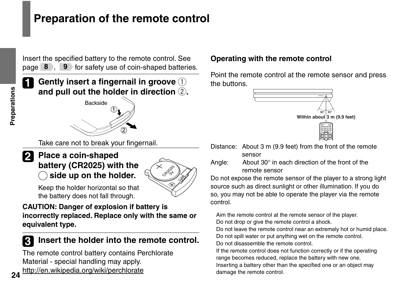 Preparation of the remote control, Insert the holder into the remote control | Toshiba SD-P1900SR User Manual | Page 24 / 76