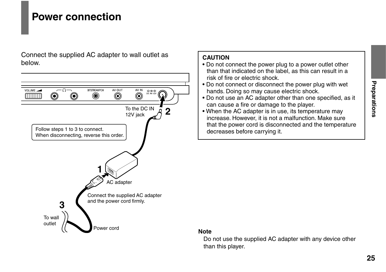 Power connection | Toshiba SD-P1900SR User Manual | Page 25 / 76