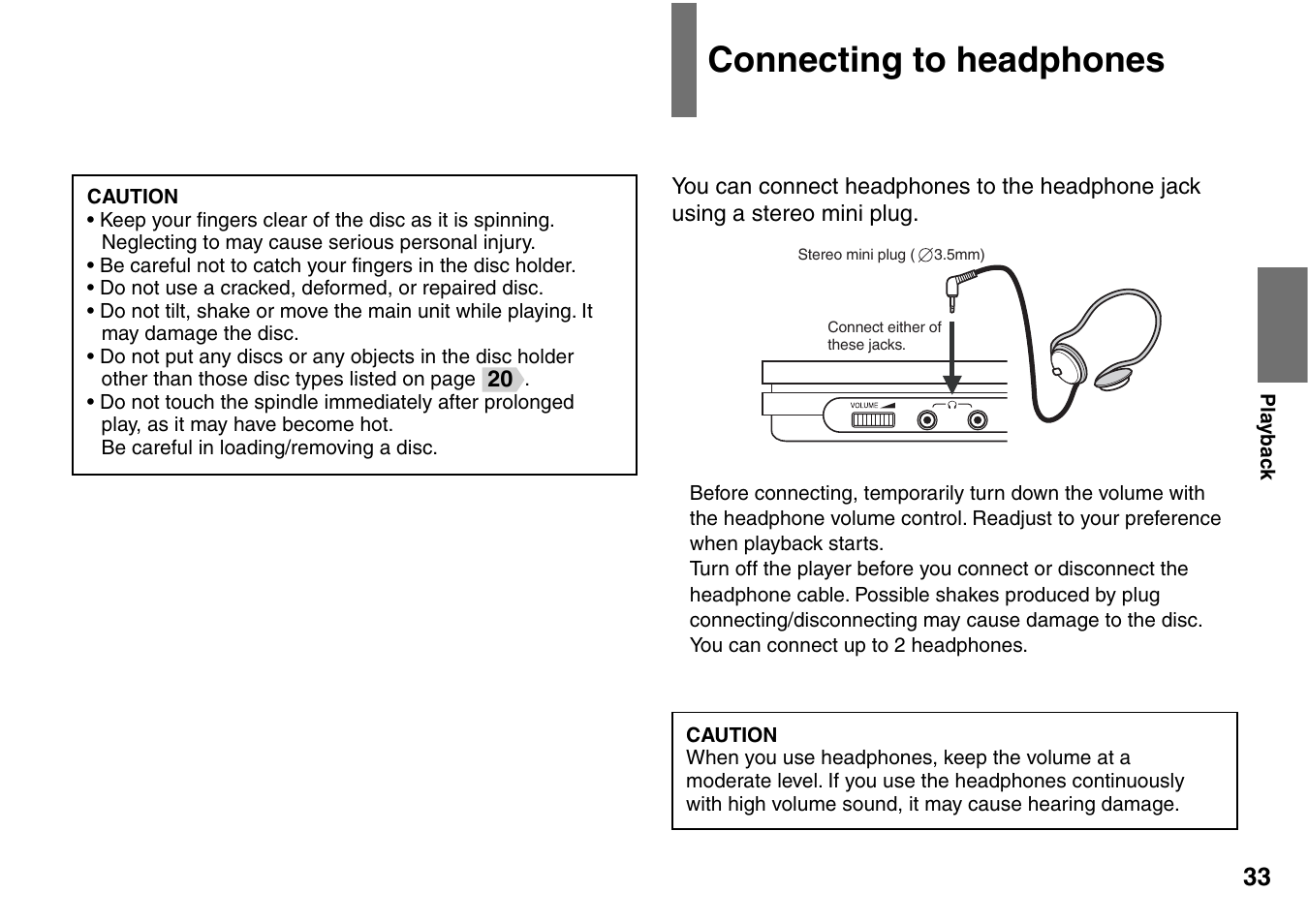 Connecting to headphones | Toshiba SD-P1900SR User Manual | Page 33 / 76