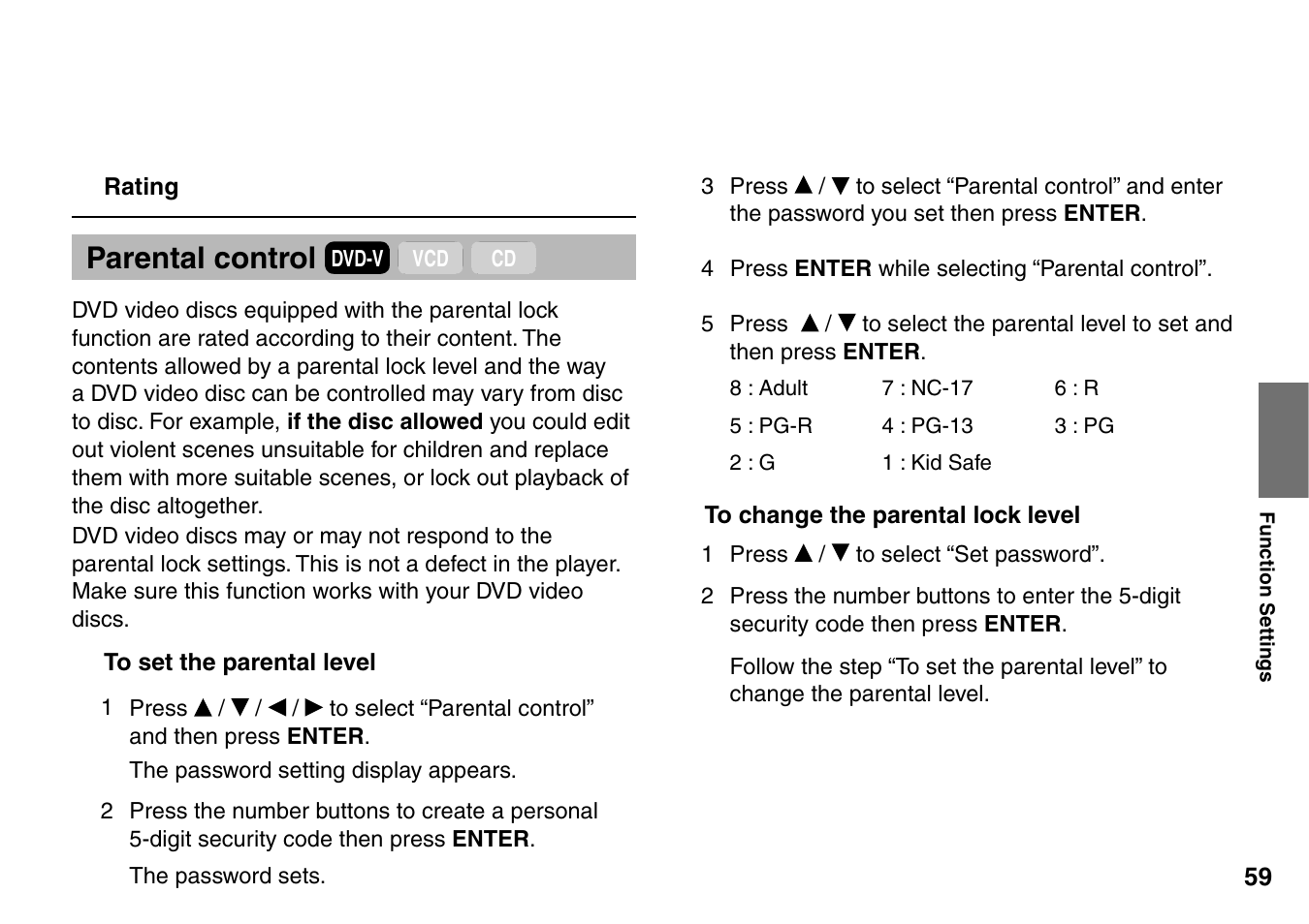 Parental control | Toshiba SD-P1900SR User Manual | Page 59 / 76