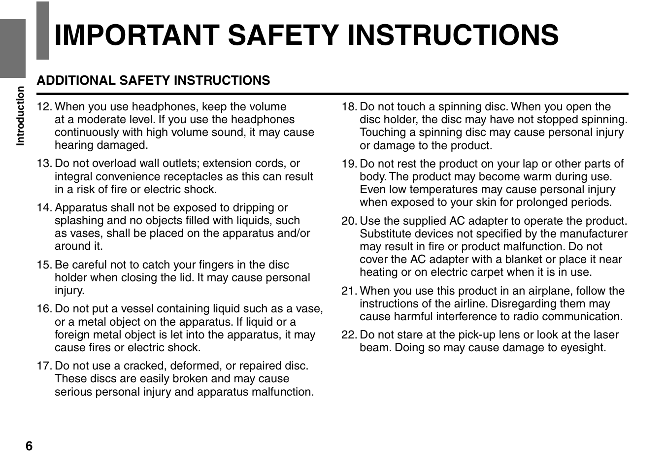 Important safety instructions | Toshiba SD-P1900SR User Manual | Page 6 / 76