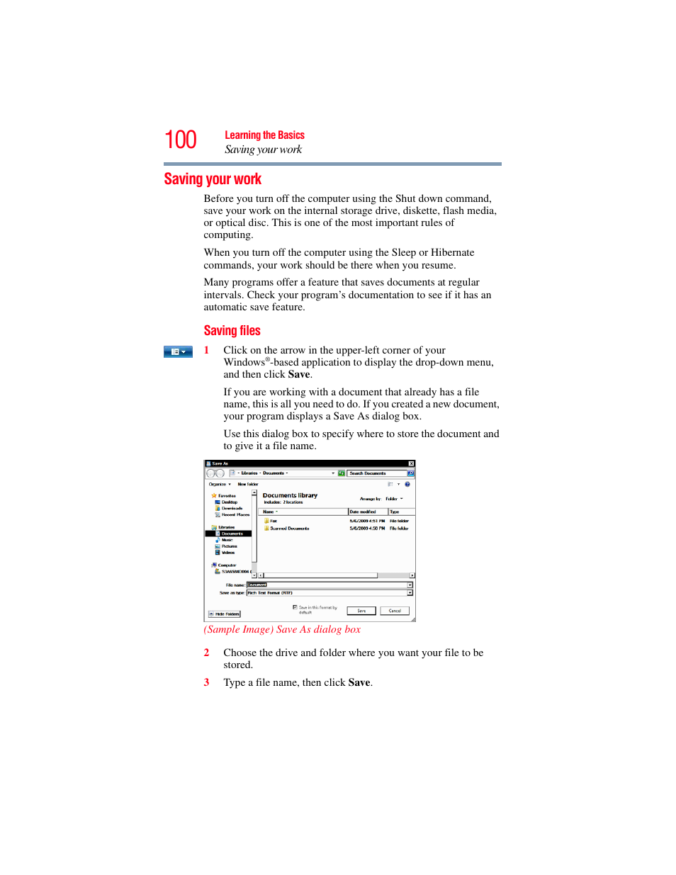 Saving your work | Toshiba SATELLITE A500 User Manual | Page 100 / 248