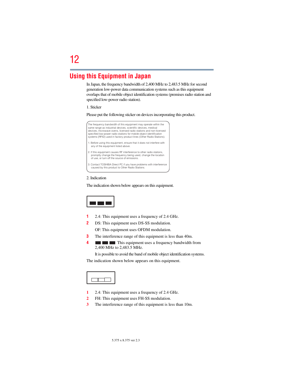 Using this equipment in japan | Toshiba SATELLITE A500 User Manual | Page 12 / 248
