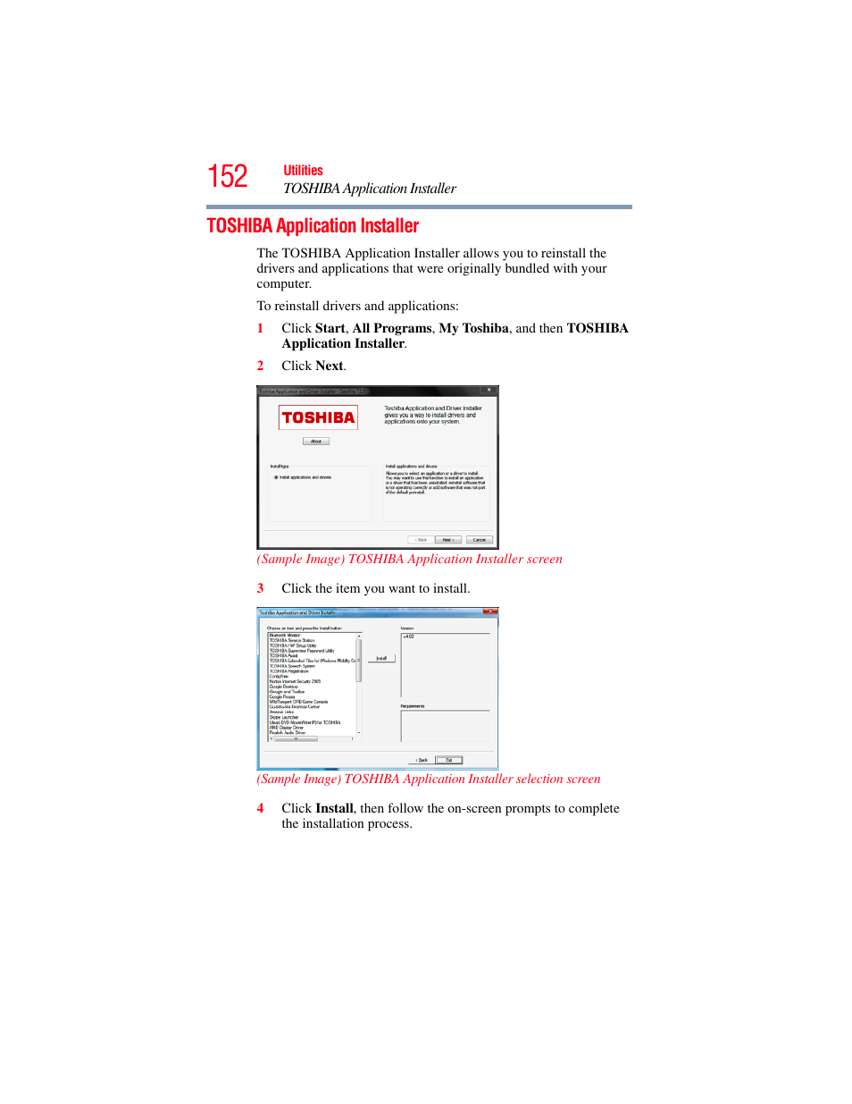 Toshiba application installer, S the, The hdmi-cec uti | Toshiba SATELLITE A500 User Manual | Page 152 / 248