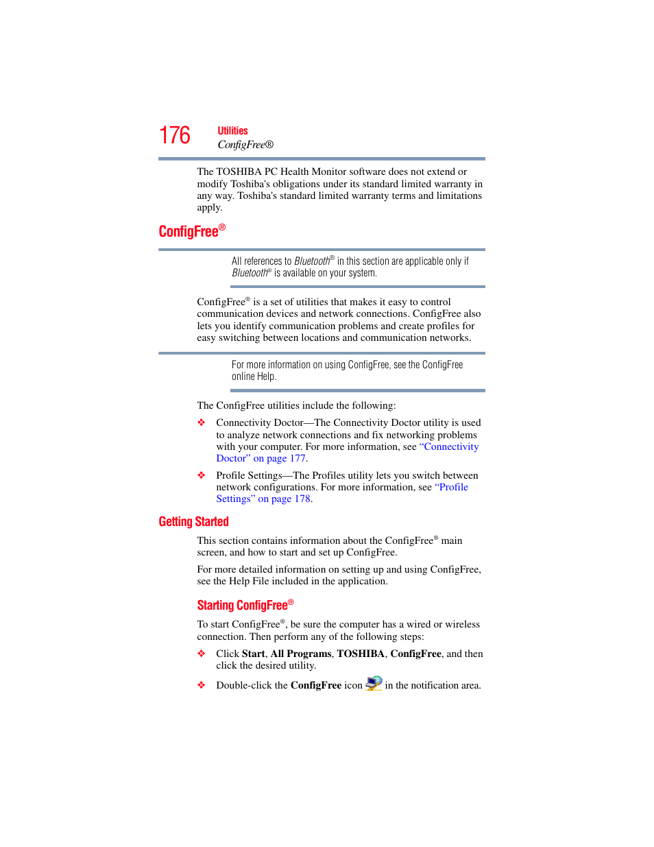 Configfree, Getting started | Toshiba SATELLITE A500 User Manual | Page 176 / 248