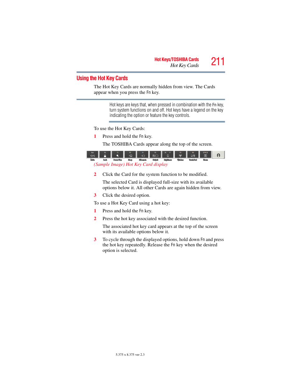 Using the hot key cards | Toshiba SATELLITE A500 User Manual | Page 211 / 248