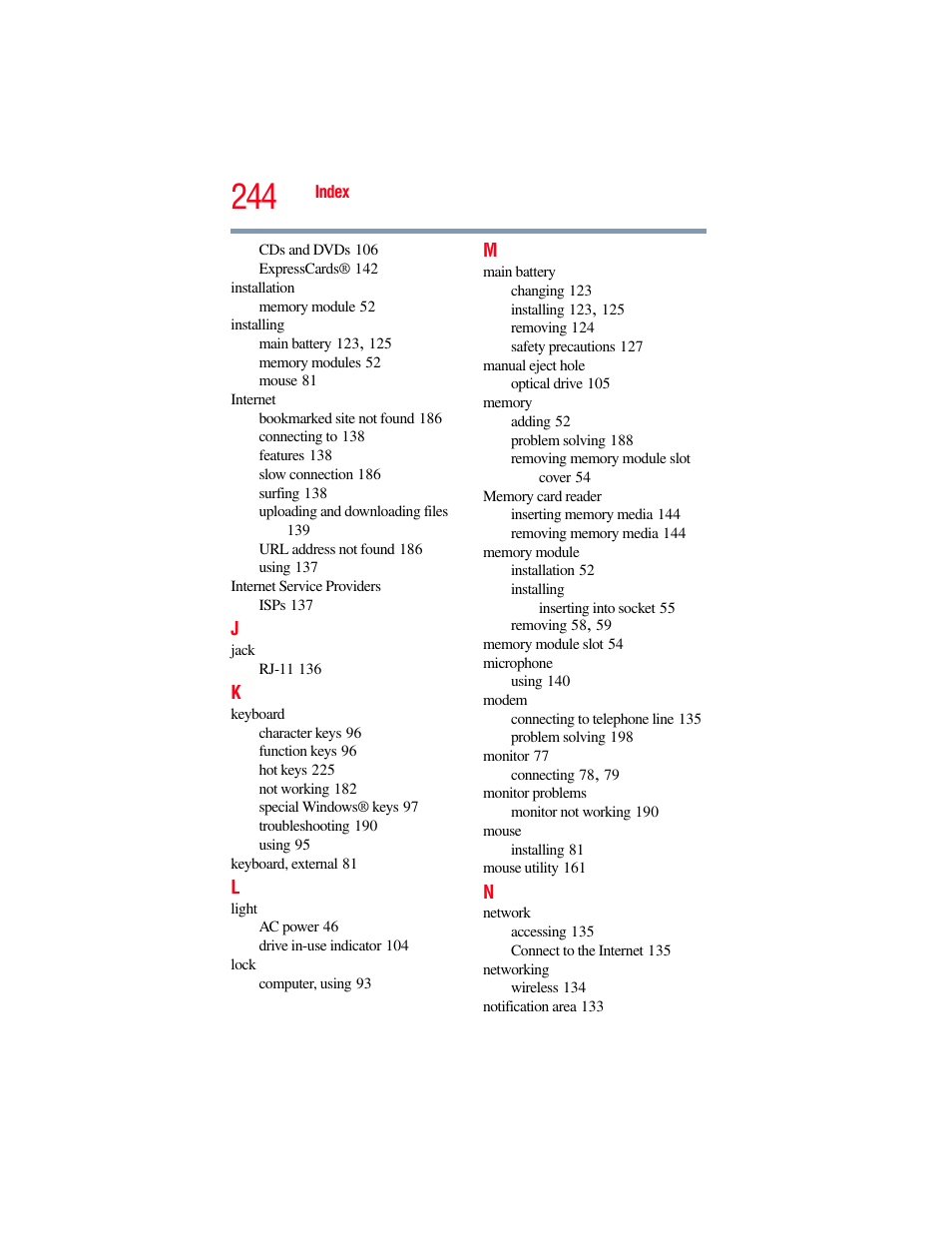 Toshiba SATELLITE A500 User Manual | Page 244 / 248