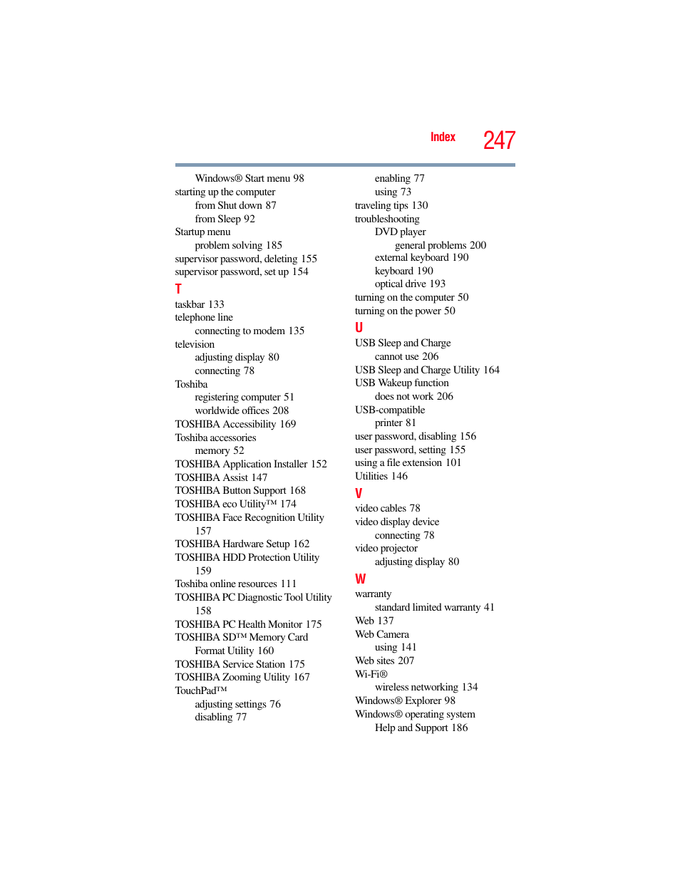 Toshiba SATELLITE A500 User Manual | Page 247 / 248