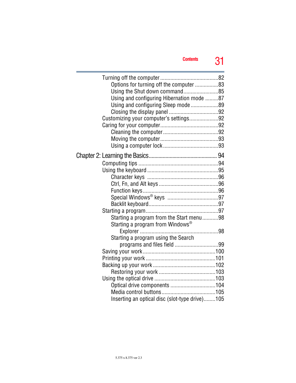 Toshiba SATELLITE A500 User Manual | Page 31 / 248