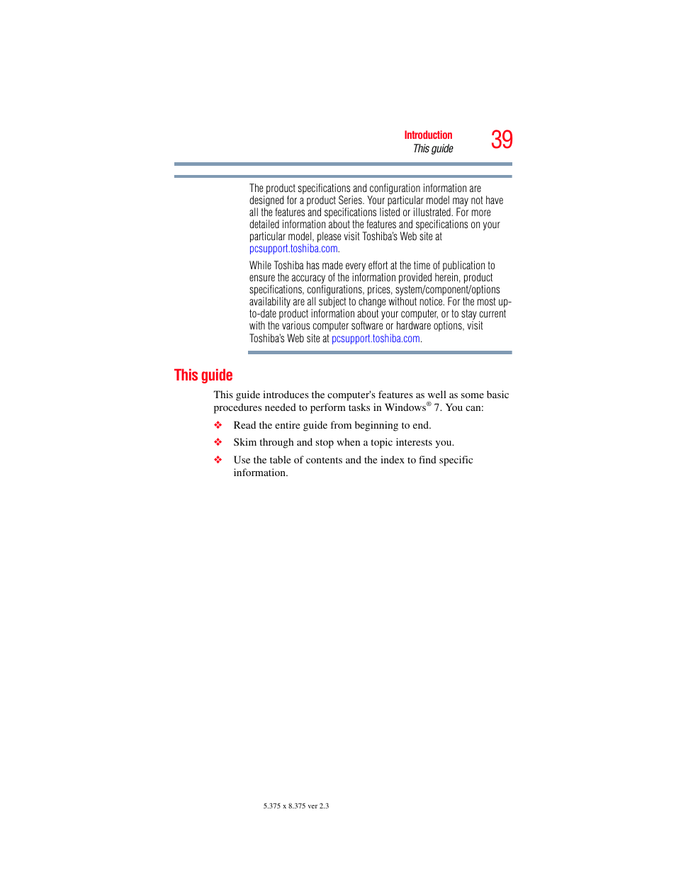 This guide | Toshiba SATELLITE A500 User Manual | Page 39 / 248