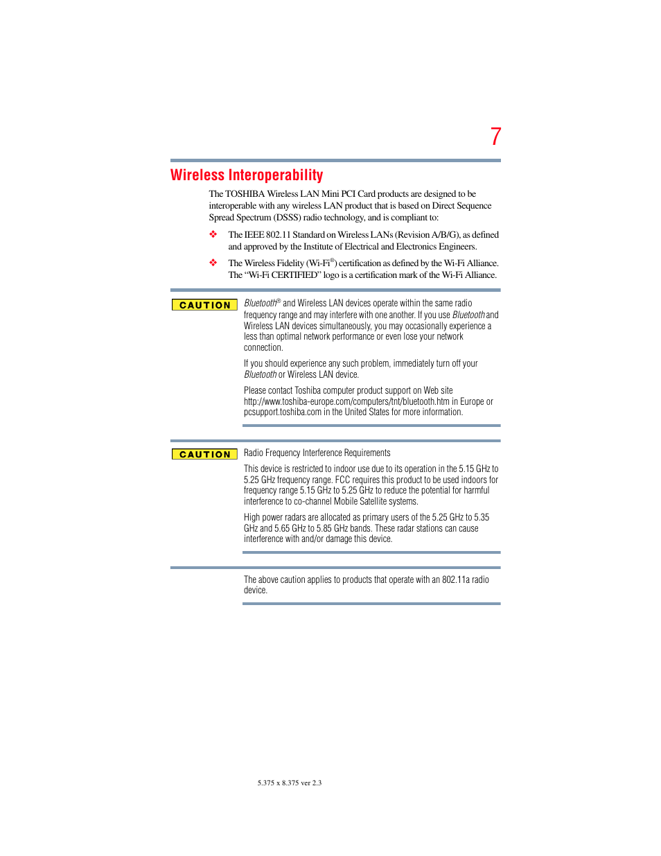 Wireless interoperability | Toshiba SATELLITE A500 User Manual | Page 7 / 248