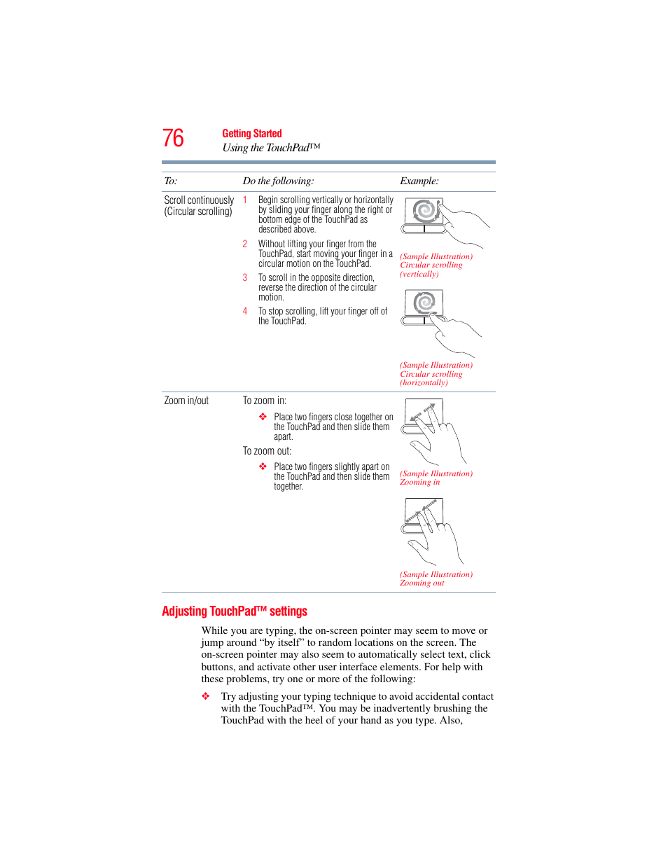 Adjusting touchpad™ settings | Toshiba SATELLITE A500 User Manual | Page 76 / 248