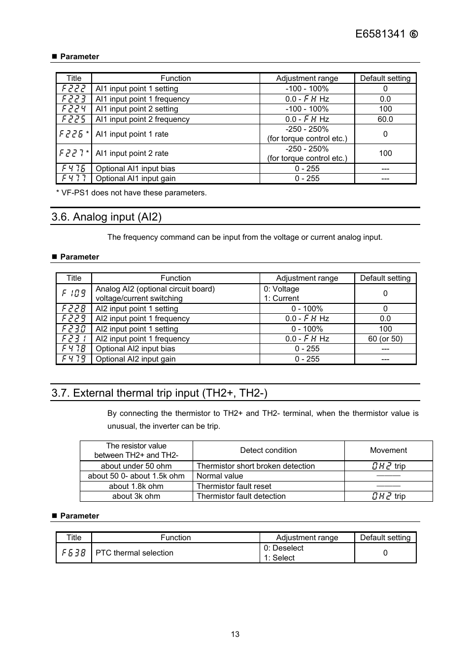 Analog input (ai2), External thermal trip input (th2+, th2-) | Toshiba ETB004Z User Manual | Page 14 / 18