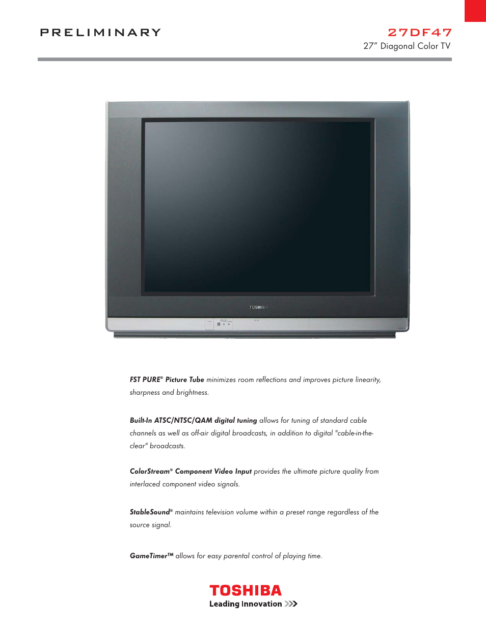 Toshiba 27DF47 User Manual | 2 pages