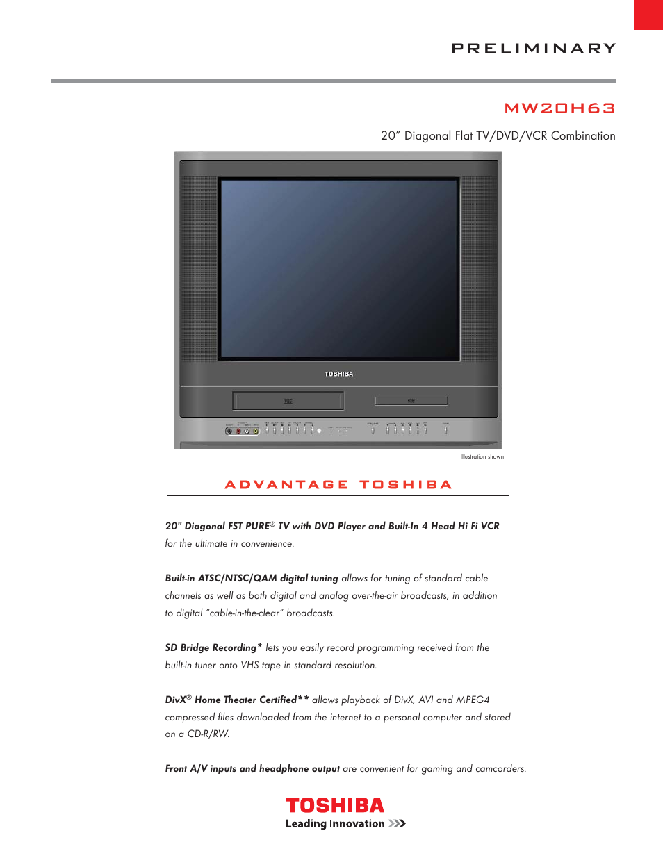 Toshiba MW20H63 User Manual | 2 pages