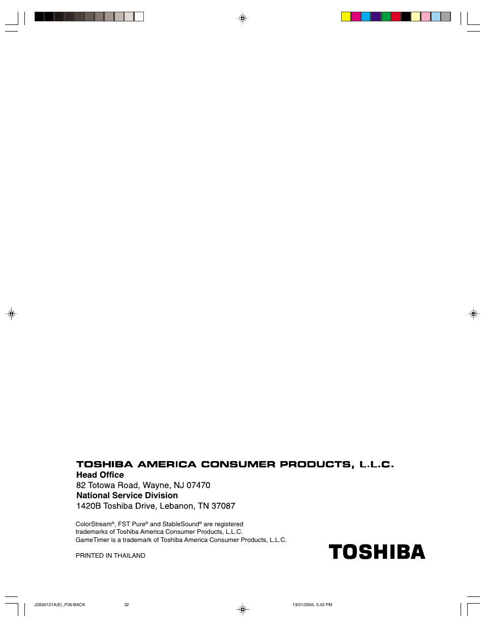 National service division | Toshiba 14AF45 User Manual | Page 32 / 32