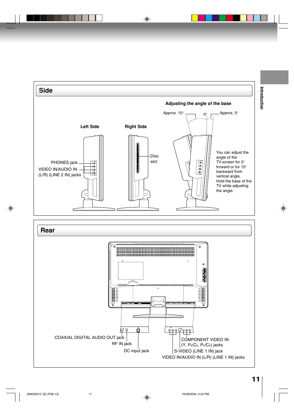 Side rear | Toshiba SD-P4000 User Manual | Page 11 / 54