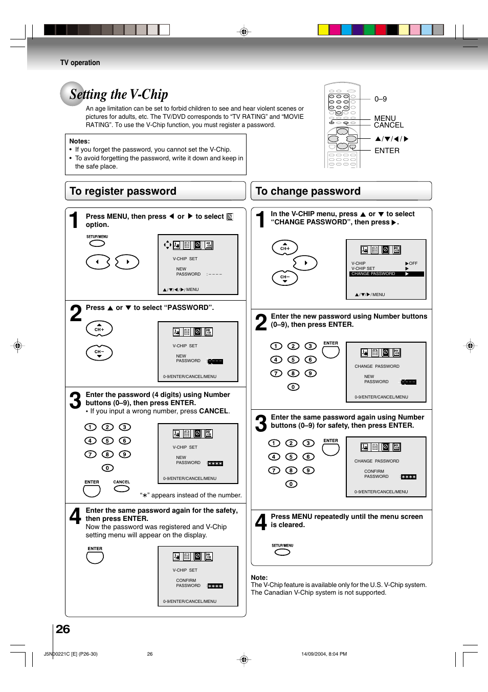 Setting the v-chip | Toshiba SD-P4000 User Manual | Page 26 / 54