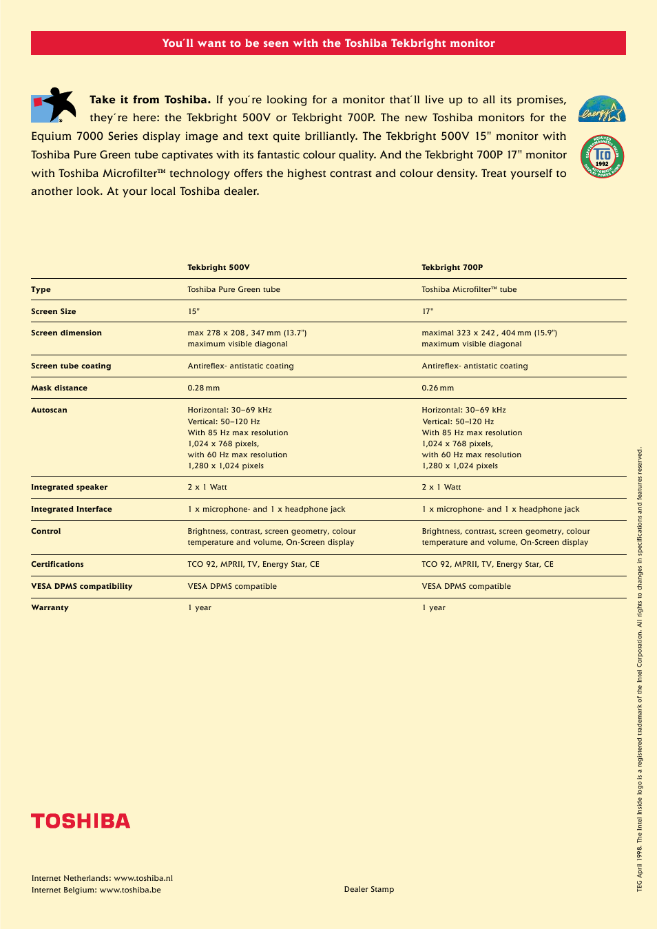 Toshiba Tekbright 700PM User Manual | Page 2 / 2