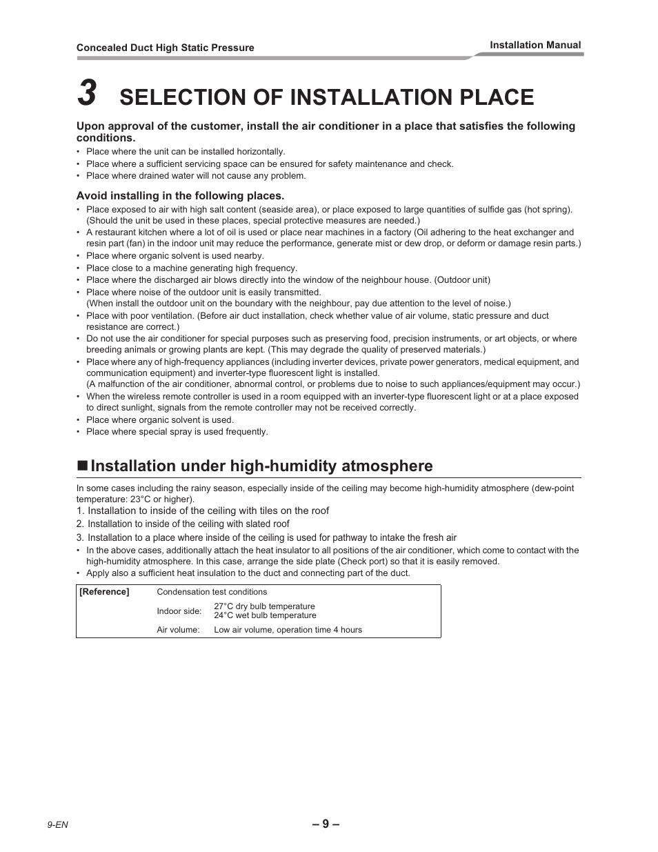 Selection of installation place, Installation under high-humidity atmosphere | Toshiba RAV-SM2242DT-E User Manual | Page 10 / 41