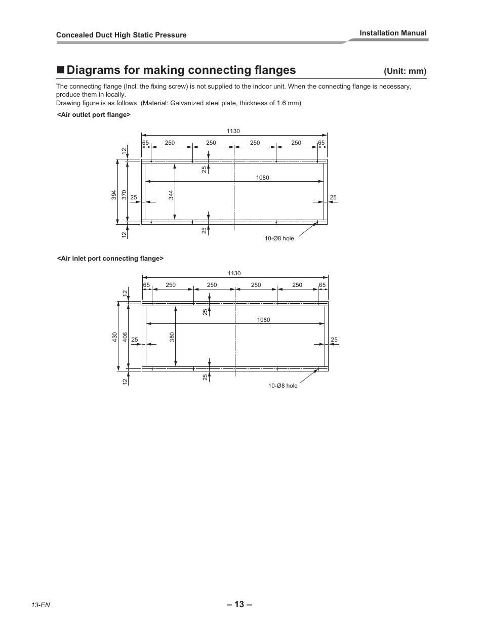 Diagrams for making connecting flanges, Unit: mm) | Toshiba RAV-SM2242DT-E User Manual | Page 14 / 41