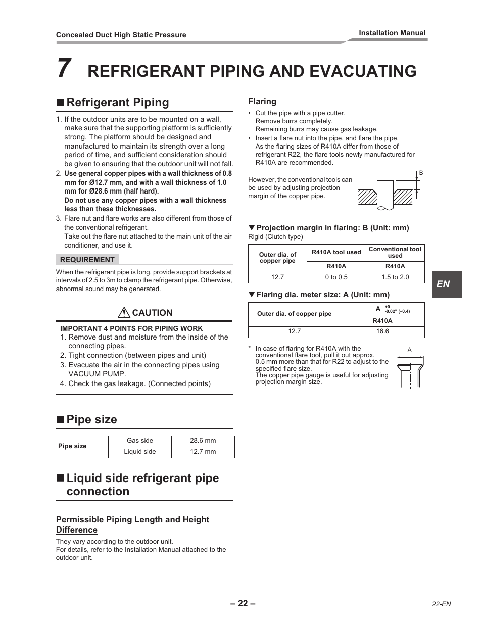 Refrigerant piping and evacuating, Refrigerant piping | Toshiba RAV-SM2242DT-E User Manual | Page 23 / 41