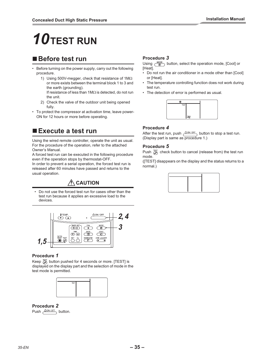 Test run, Before test run, Execute a test run | Toshiba RAV-SM2242DT-E User Manual | Page 36 / 41
