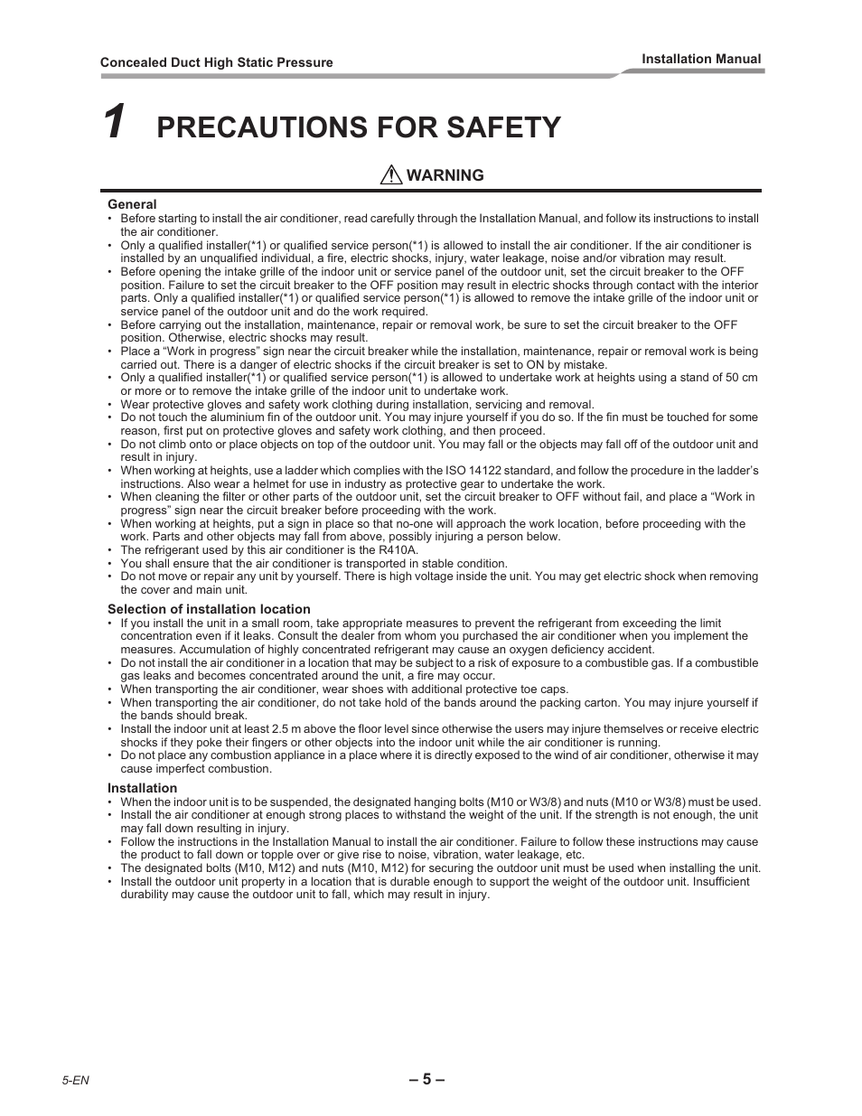 Precautions for safety | Toshiba RAV-SM2242DT-E User Manual | Page 6 / 41