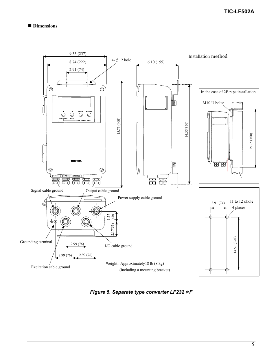 Tic-lf502a, Dimensions figure 5. separate type converter lf232 | Toshiba LF502 User Manual | Page 5 / 8
