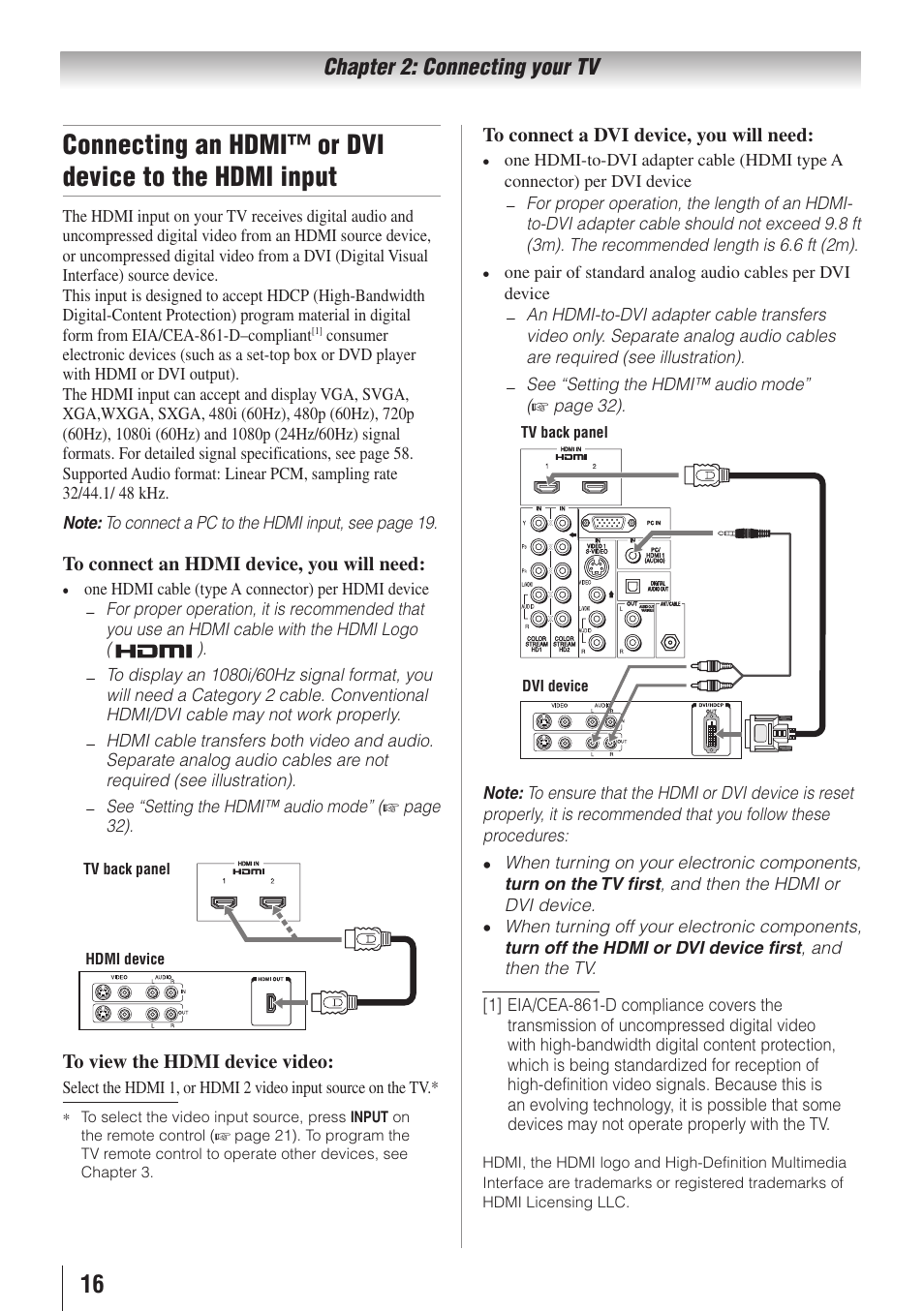 Chapter 2: connecting your tv | Toshiba 26AV502RZ User Manual | Page 16 / 64