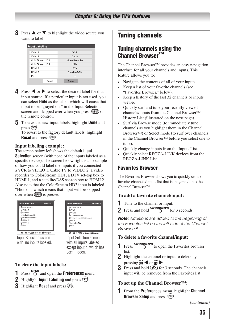 Tuning channels, Tuning channels using the channel browser | Toshiba 26AV502RZ User Manual | Page 35 / 64