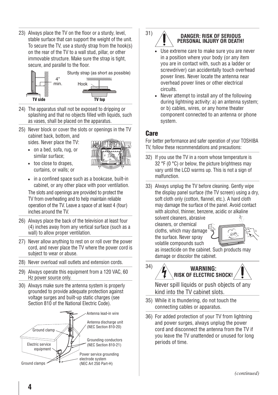 Care | Toshiba 26AV502RZ User Manual | Page 4 / 64