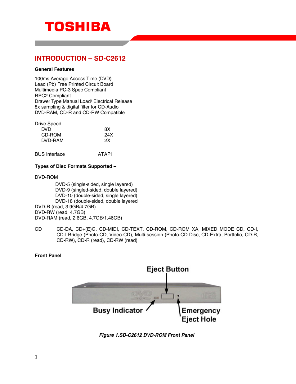 Introduction – sd-c2612 | Toshiba SD-C2612 User Manual | Page 3 / 12